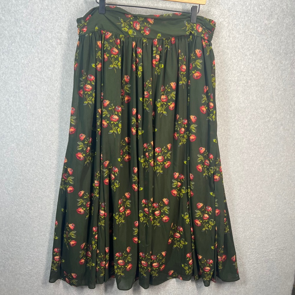 Point‎ Sur J.Crew Green Floral Maxi Skirt Size 16 J5864 FA18 Chiffon Flowy Lined